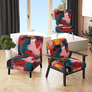 Red Teal Cubist Fusion - Modern Accent Side Chair